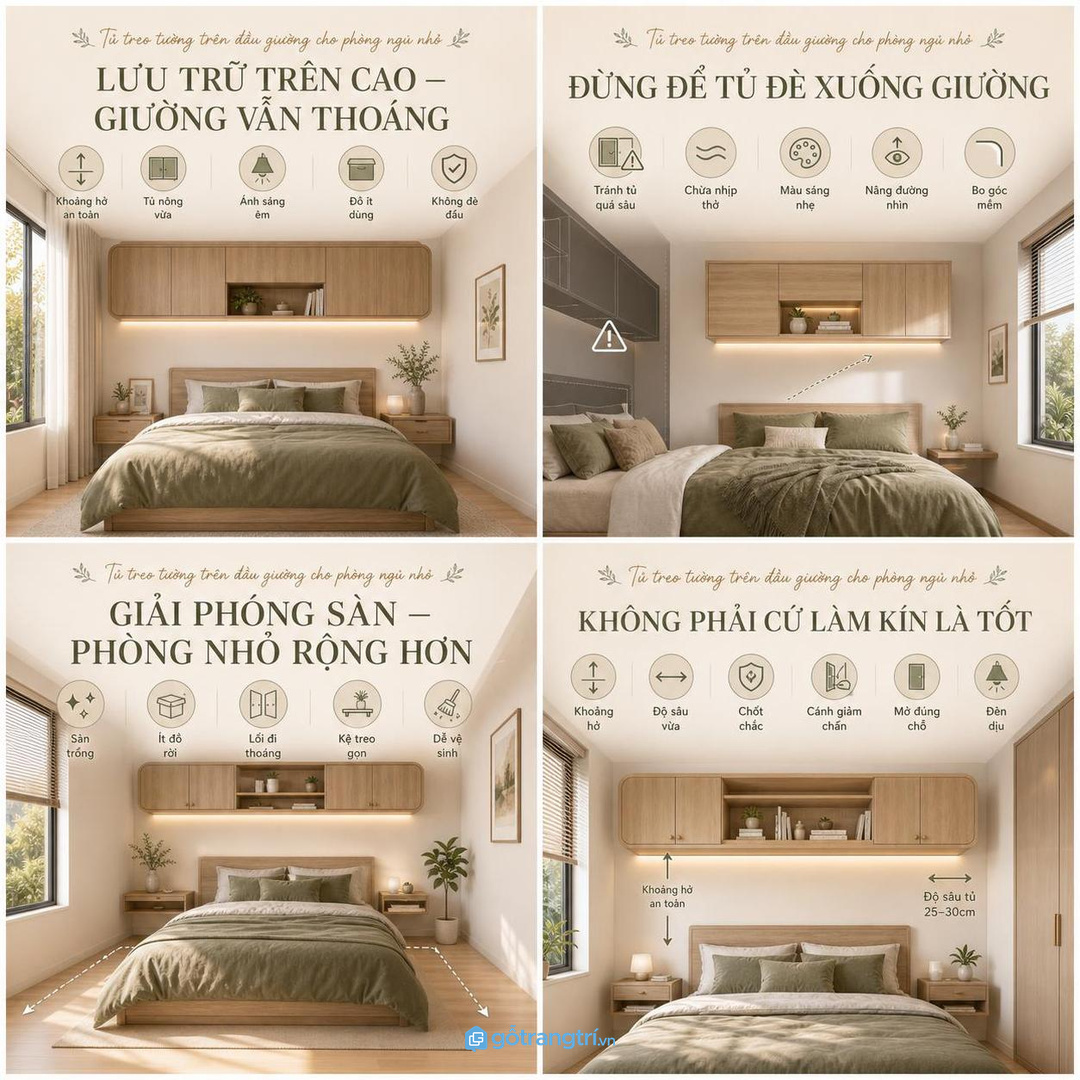 Tủ treo chỉ gọn khi độ sâu, số khoang và đồ cất bên trong được kiểm soát.