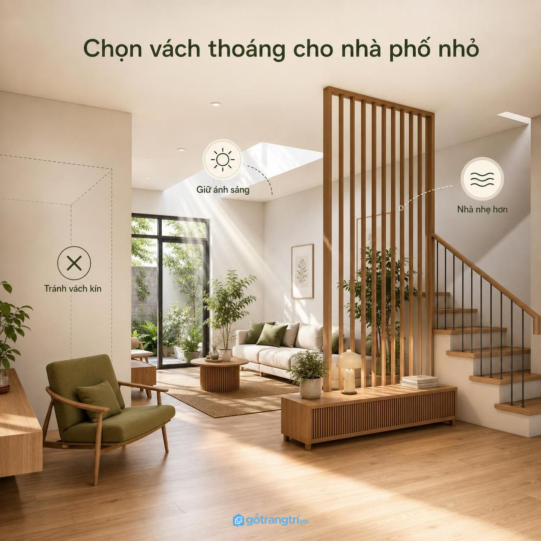 Vách kín toàn bộ dễ làm nhà phố nhỏ tối và bí hơn