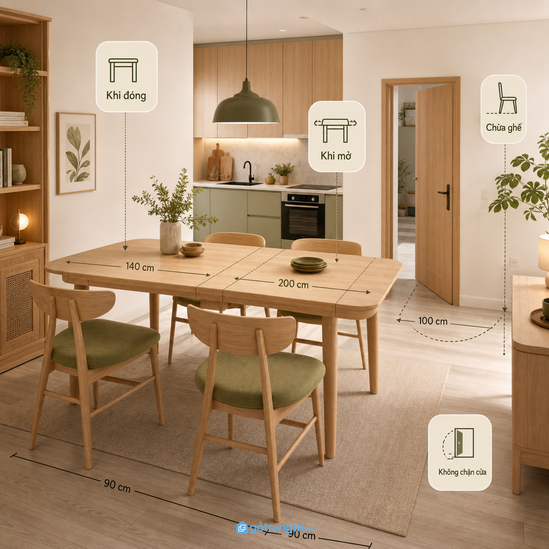 Đo đúng kích thước bàn khi đóng và khi mở