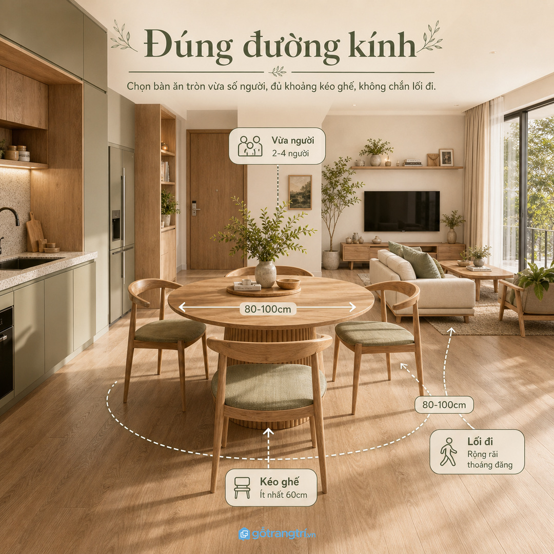 Chọn đúng đường kính theo số người và lối đi
