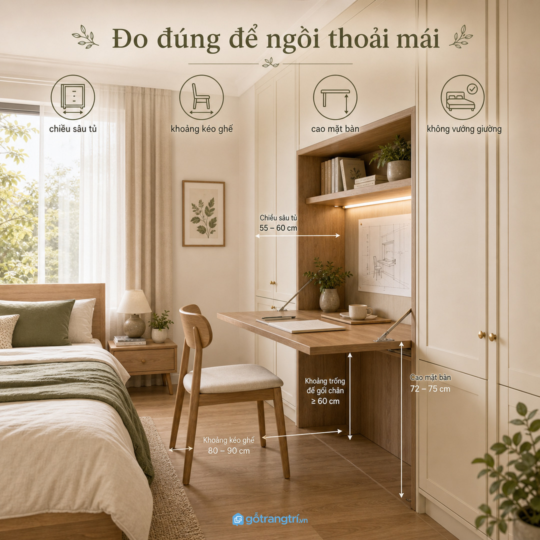 Đo chiều sâu, chiều cao ngồi và khoảng kéo ghế