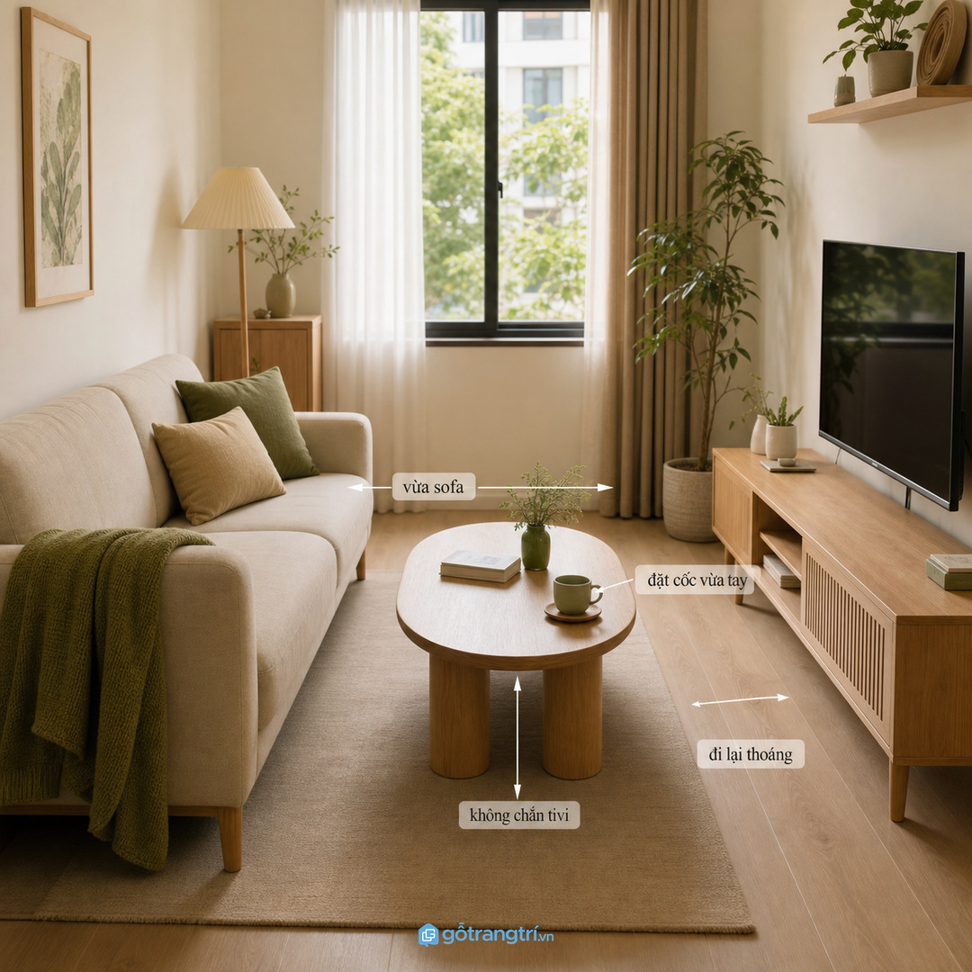 Chọn kích thước theo sofa và khoảng xem tivi