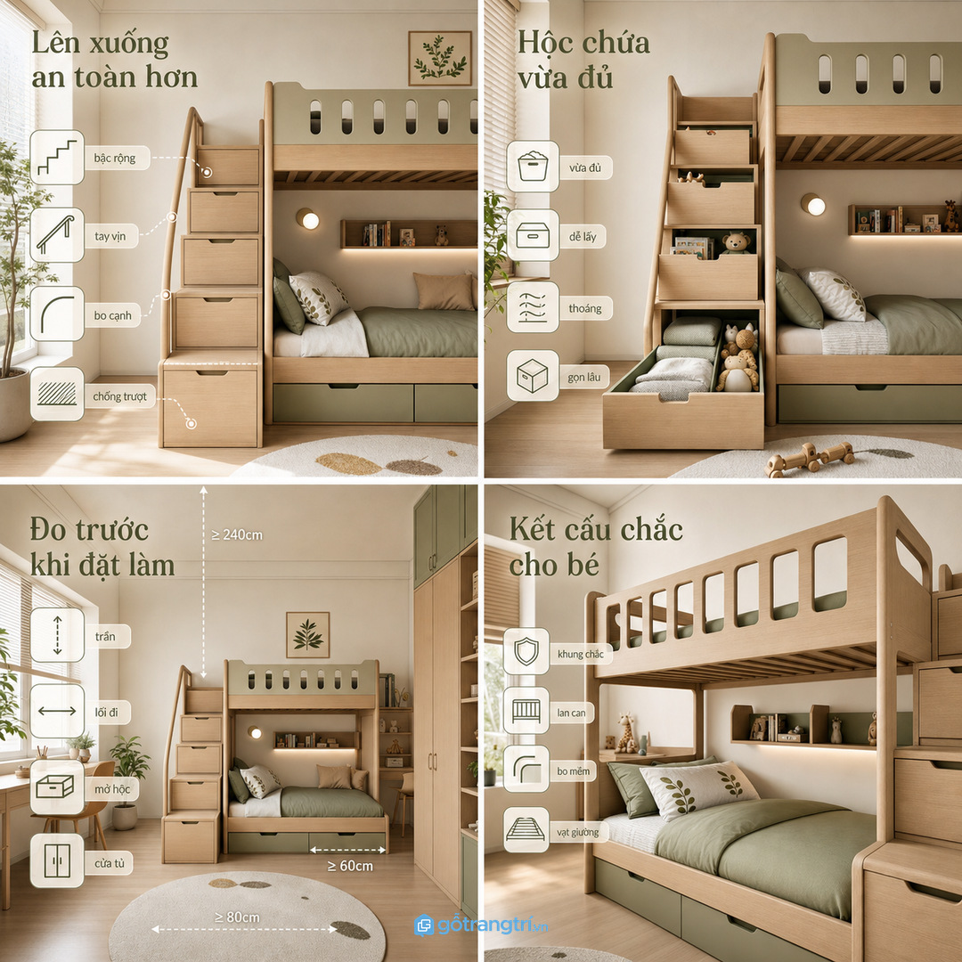 Cần đo trần, lối đi và khoảng mở hộc trước khi làm giường tầng