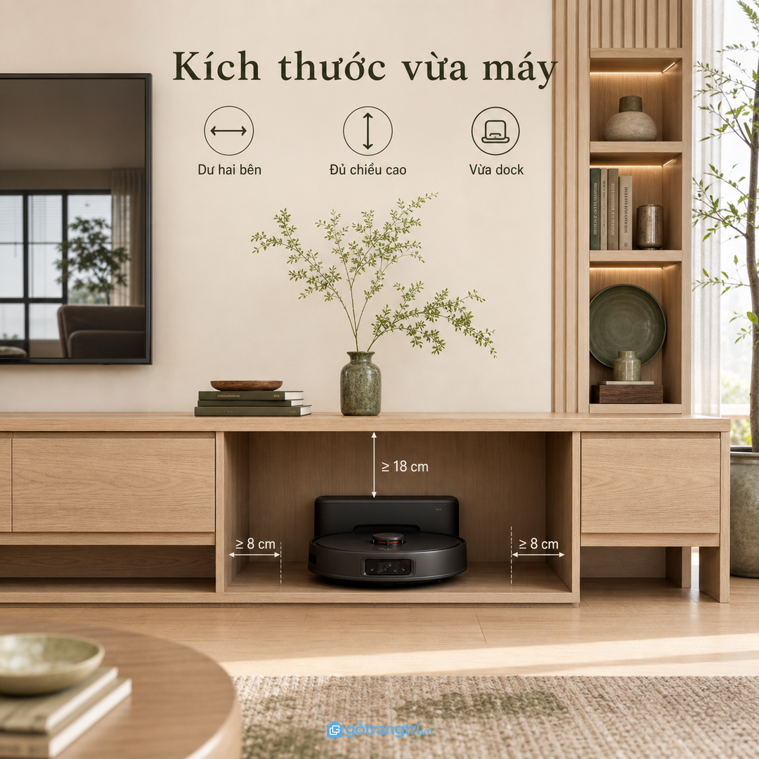Kích thước hộc phải theo đúng thân robot và dock sạc