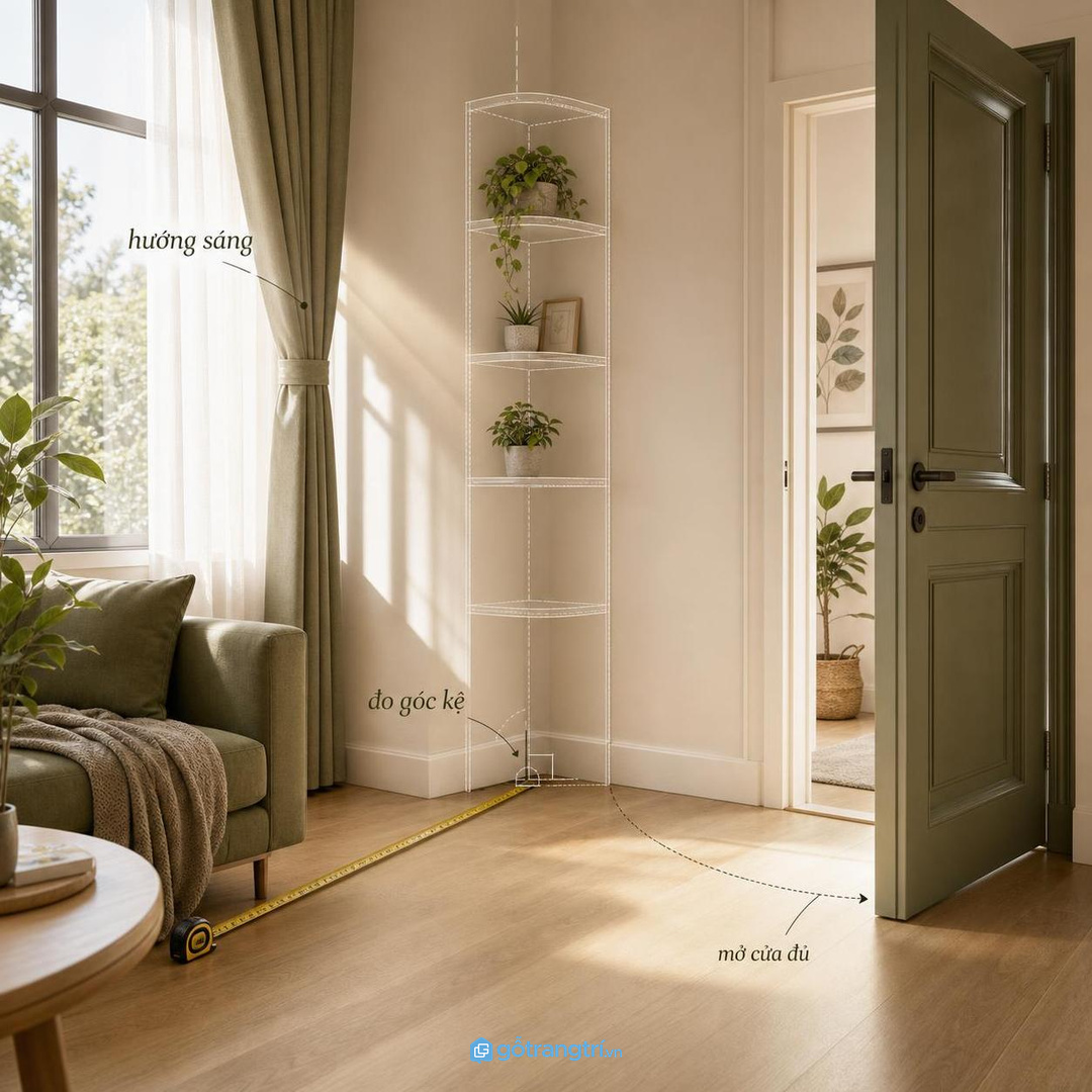 Đo góc đặt kệ và hướng sáng trước khi chọn kích thước