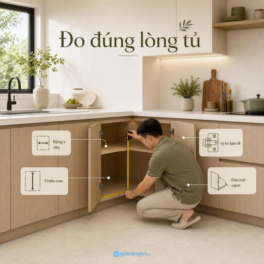 Đo lòng tủ góc giúp chọn đúng phụ kiện trước khi sản xuất