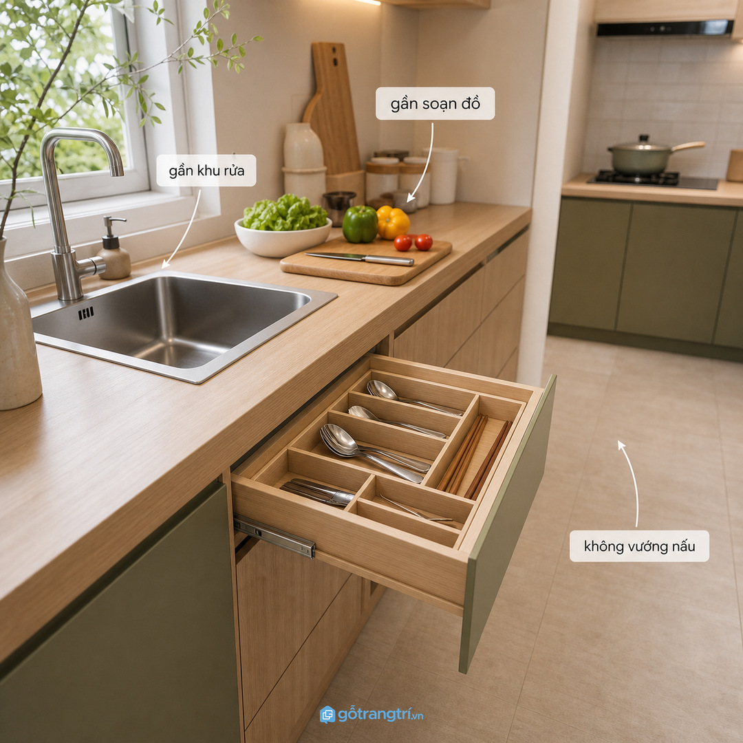 Đũa và muỗng cần khoang khô, thoáng, dễ lau