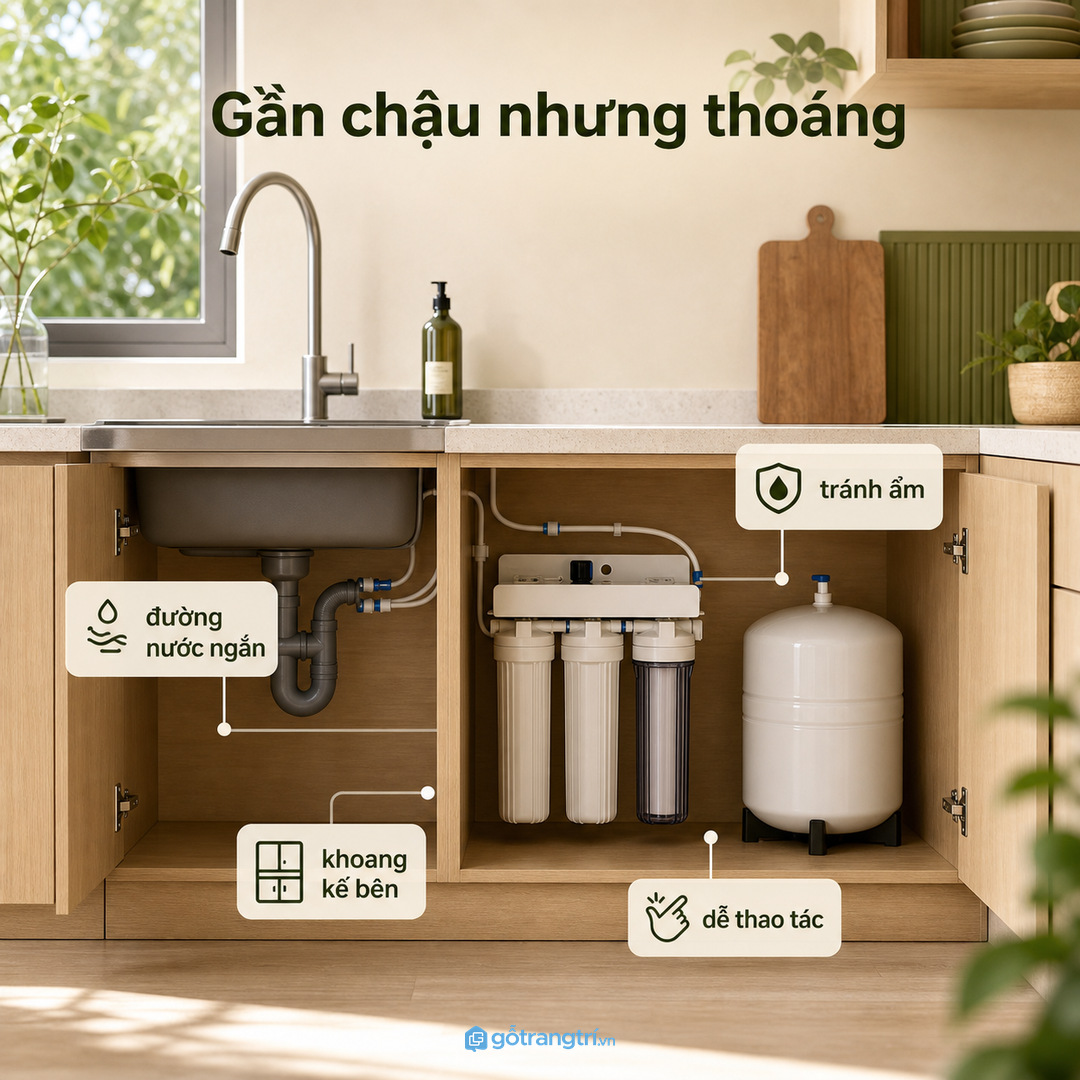 Chọn vị trí máy lọc nước gần chậu rửa nhưng vẫn đủ thoáng