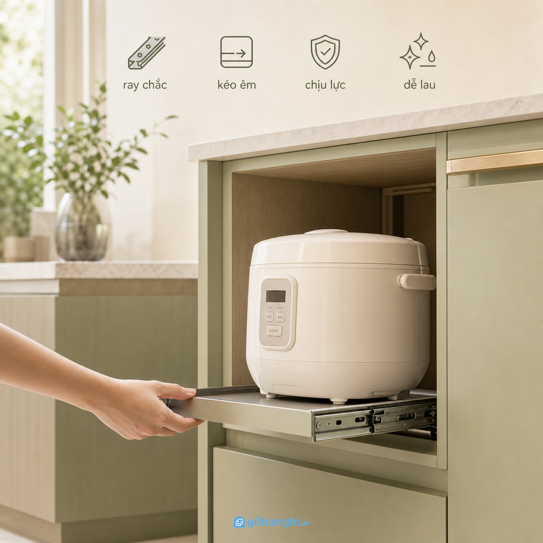 Ray kéo giúp kéo nồi ra khi xới cơm và lau đáy khoang