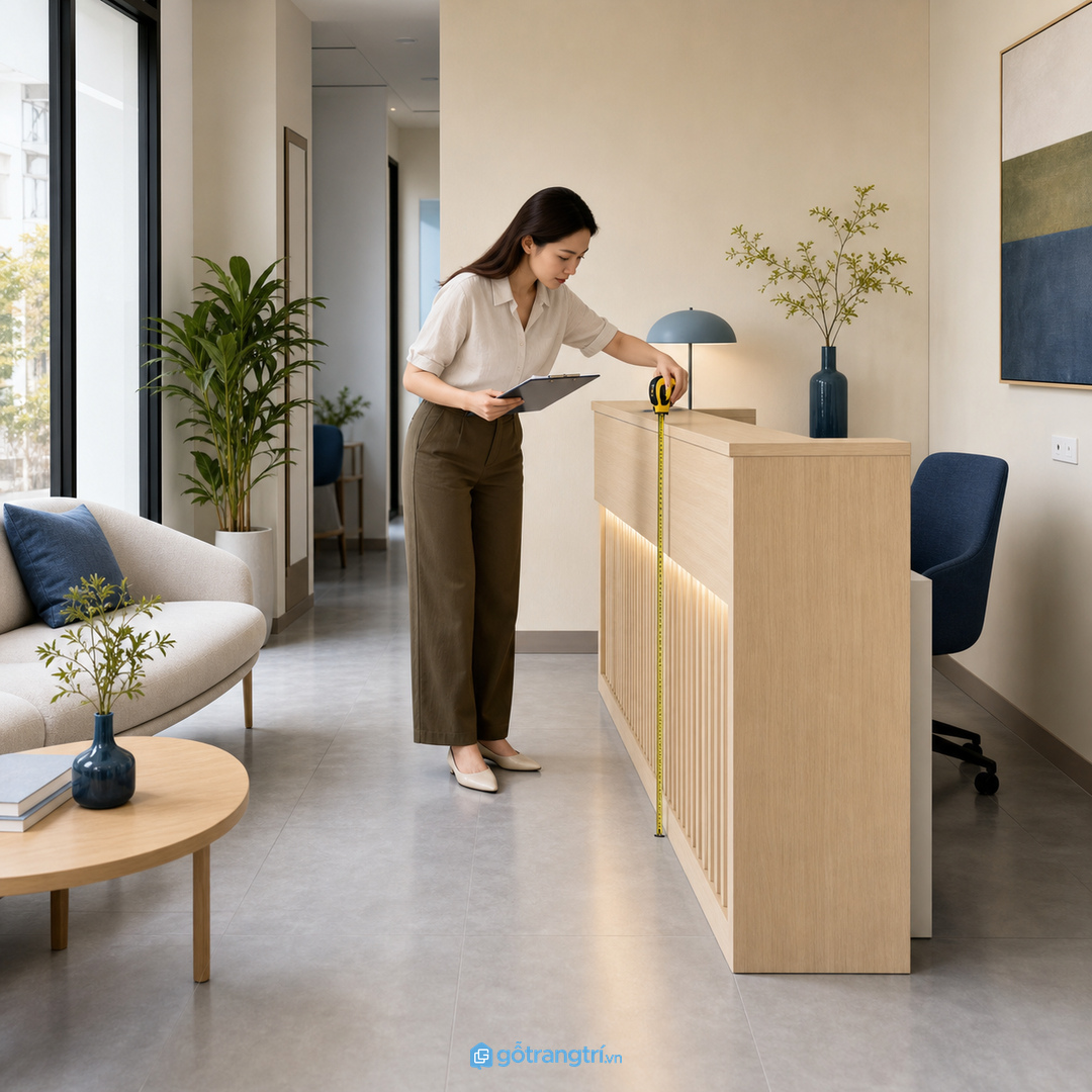 Đo chiều cao quầy, khoảng đứng và lối đi trước khi chọn kiểu dáng