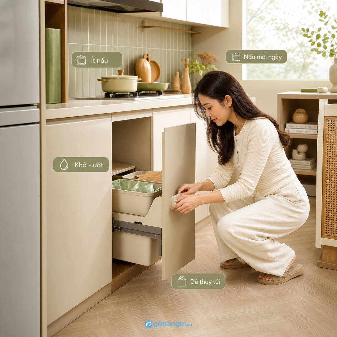 Dung tích thùng rác âm nên theo thói quen nấu và số người trong nhà