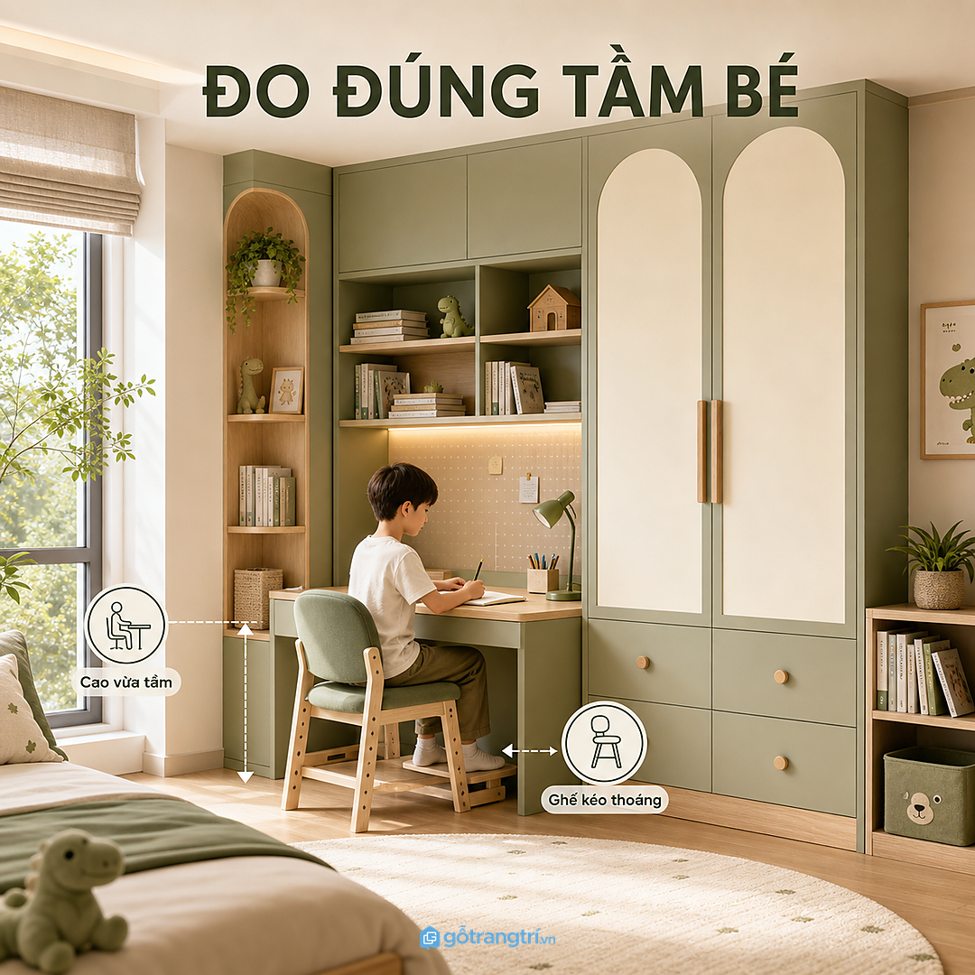 Đo bàn học theo chiều cao và thói quen của bé