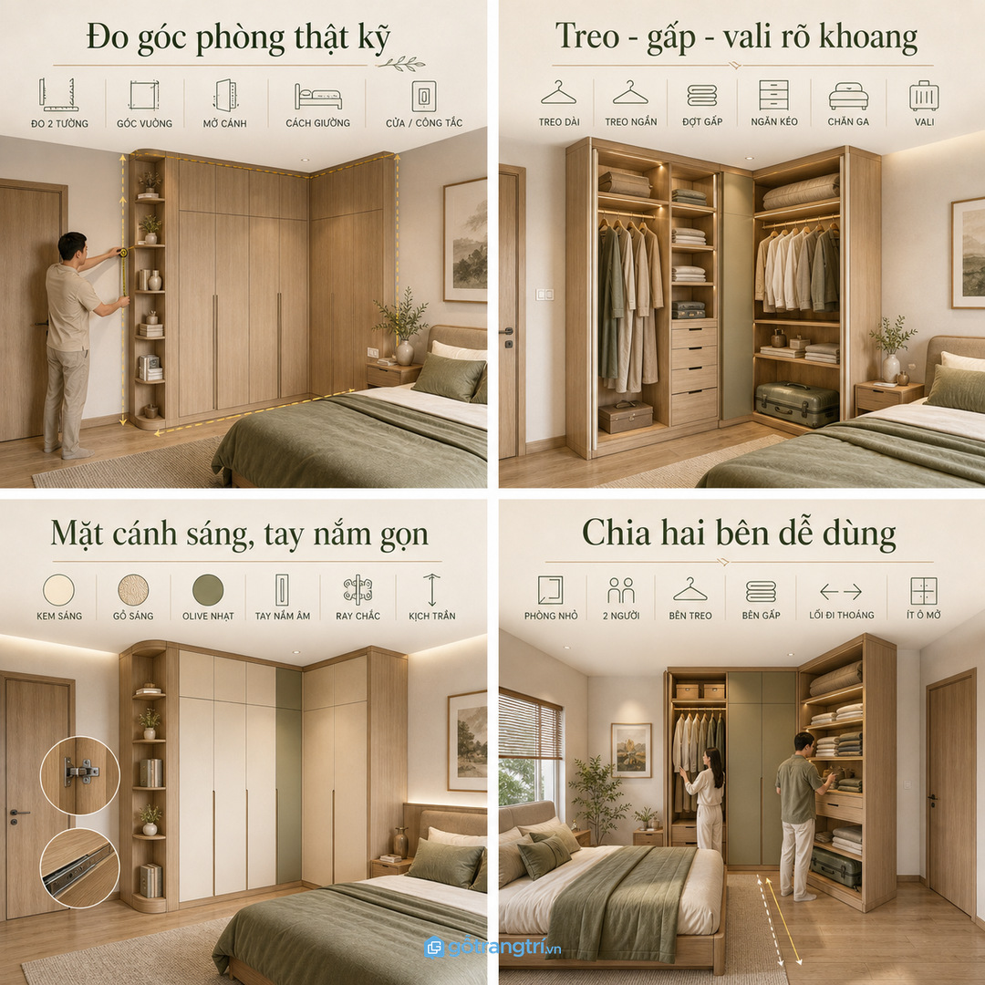 Đo hai cạnh tiếp giáp cùng khoảng mở cánh