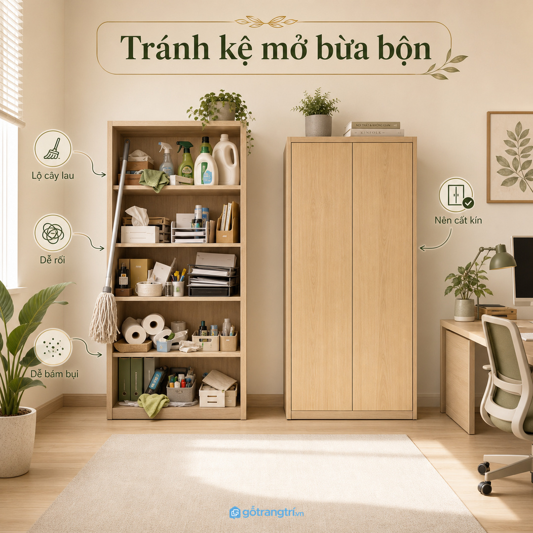 Đo chiều cao thang gấp, hướng mở cánh và khoảng đứng trước tủ