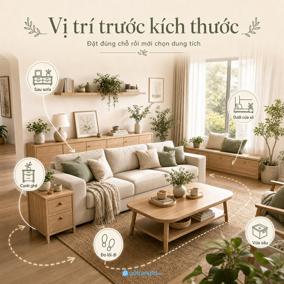 Chọn vị trí trước rồi mới chọn kích thước