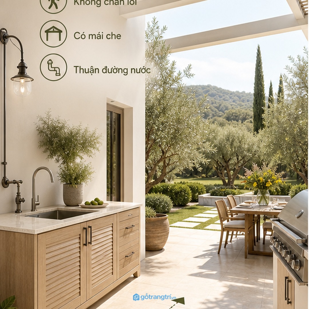 Vị trí tủ chậu nên gần khu dùng nhưng không chắn lối đi