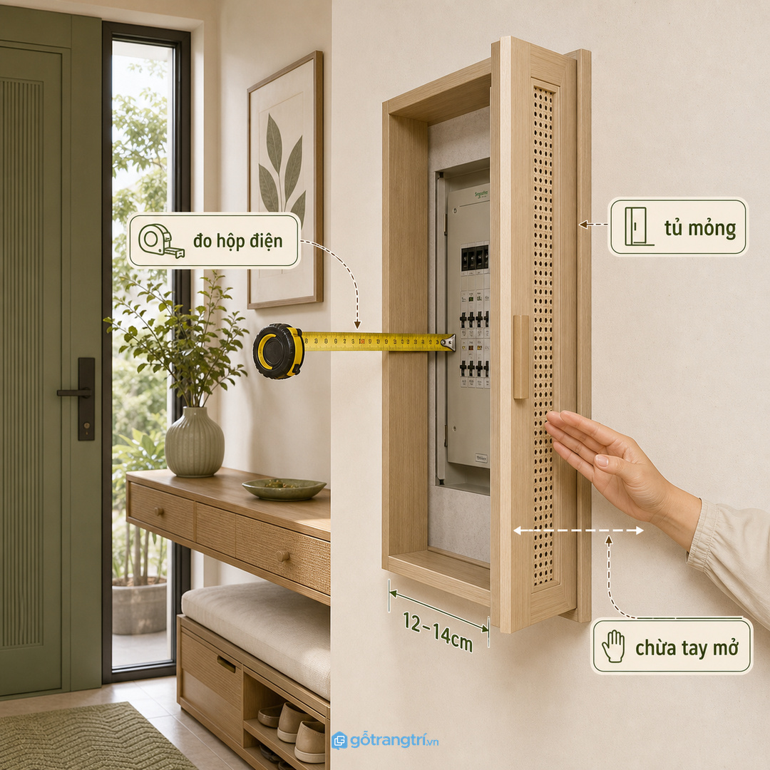 Đo kích thước hộp điện, chiều sâu tủ và khoảng thao tác