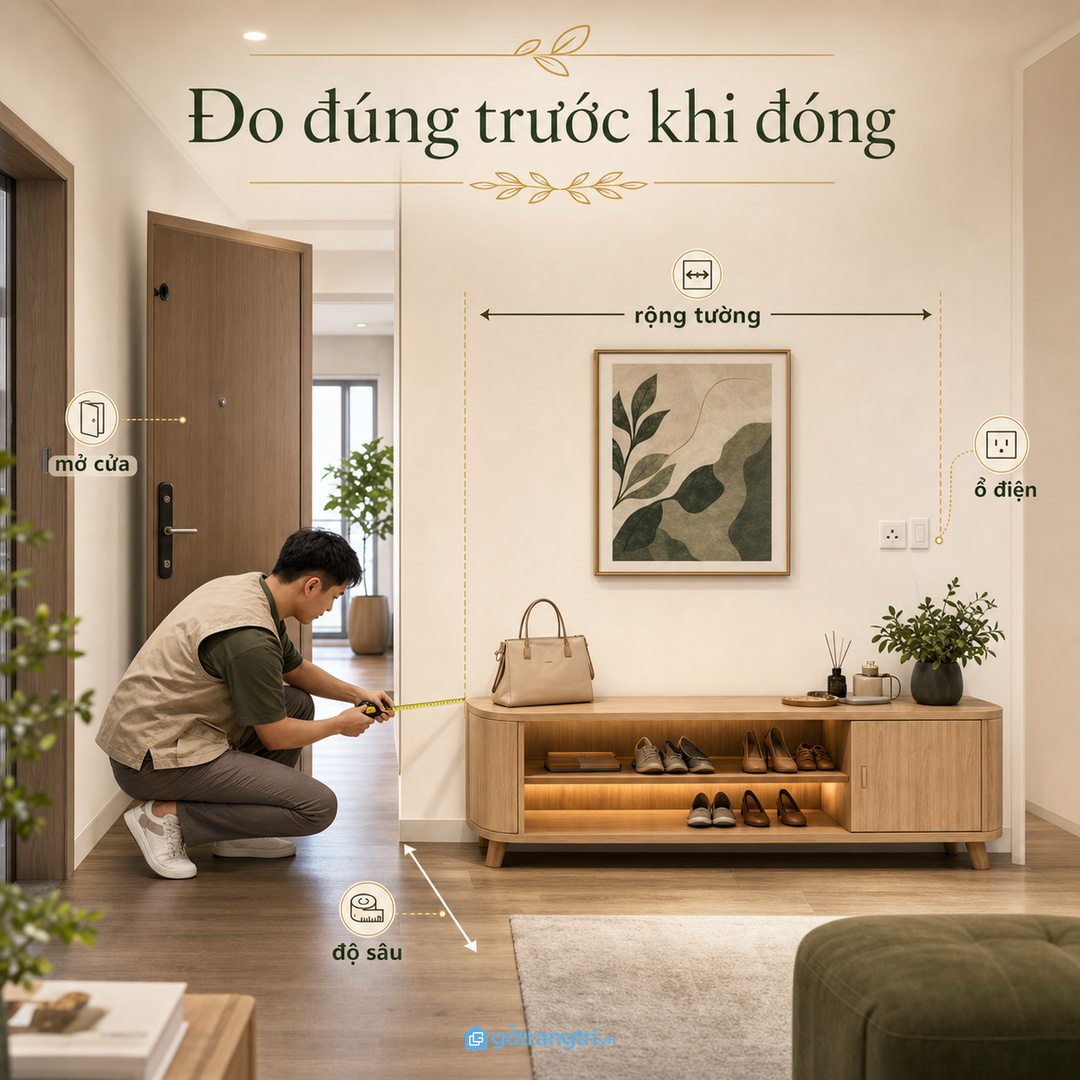 Đo kích thước lối vào trước khi đặt làm tủ console