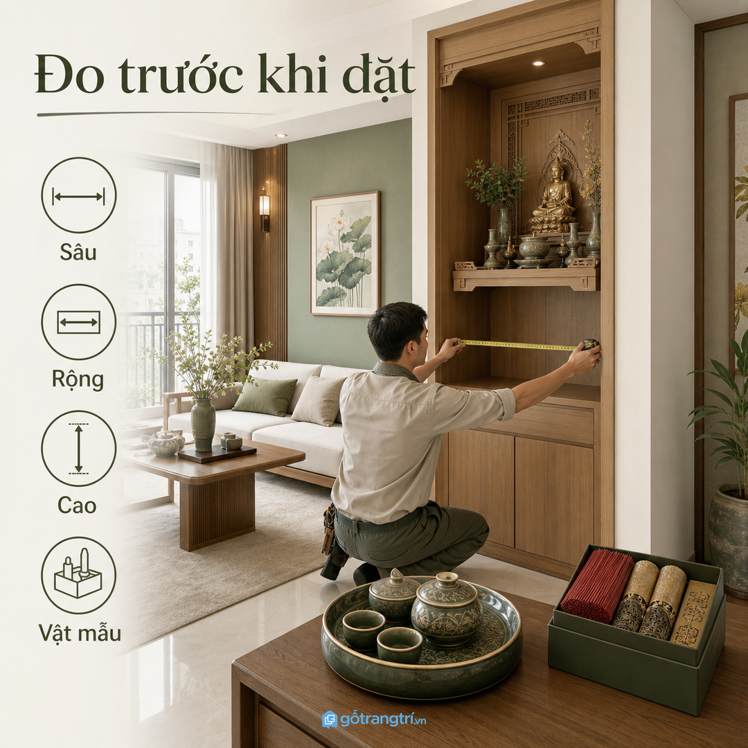 Đo mâm bát, hộp hương nến và chiều sâu khoang trước khi đặt làm