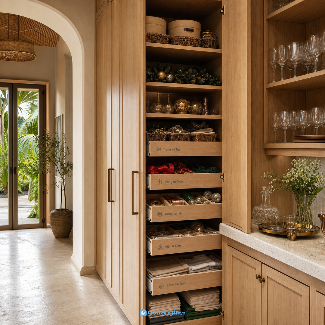 Chia tủ theo mùa giúp decor Tết, Noel và tiệc gia đình dễ tìm lại