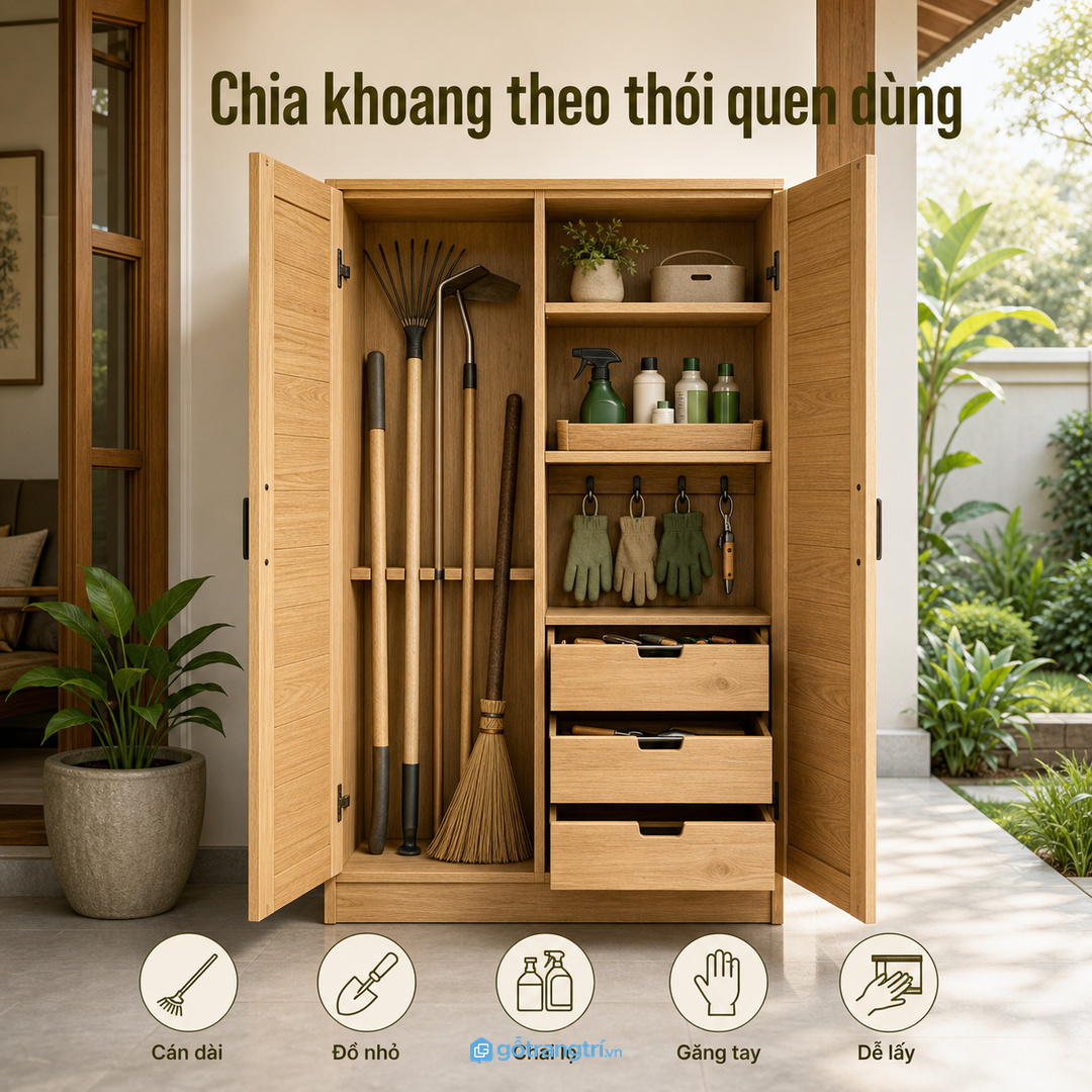 Vật liệu chịu ẩm và dễ lau giúp tủ dùng bền hơn ở khu bán ngoài trời