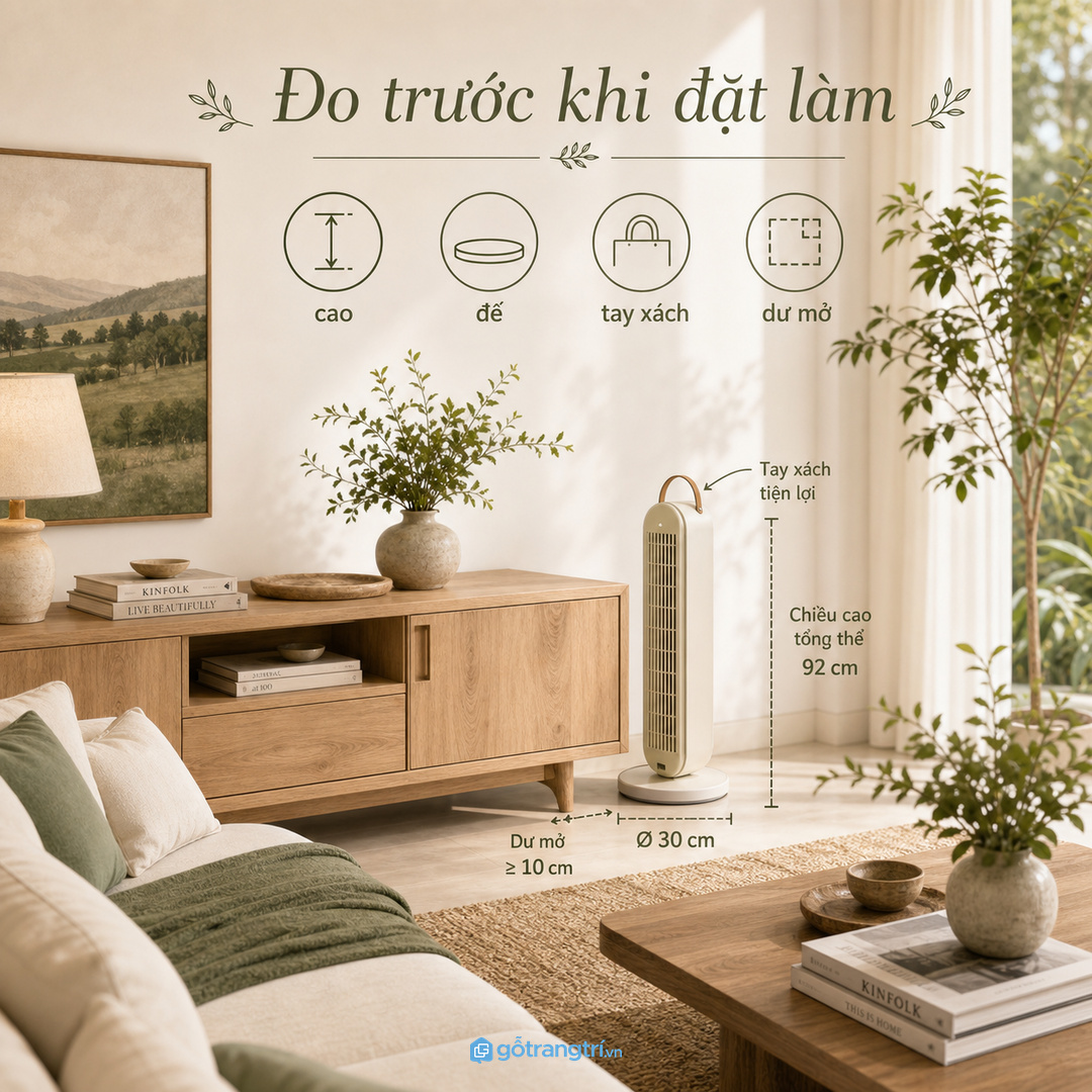 Đo chiều cao quạt, chân đế và tay xách trước khi đặt làm