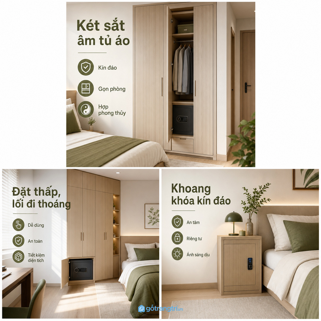 Đặt két ở vùng kín nhưng không sát nơi ẩm và nóng
