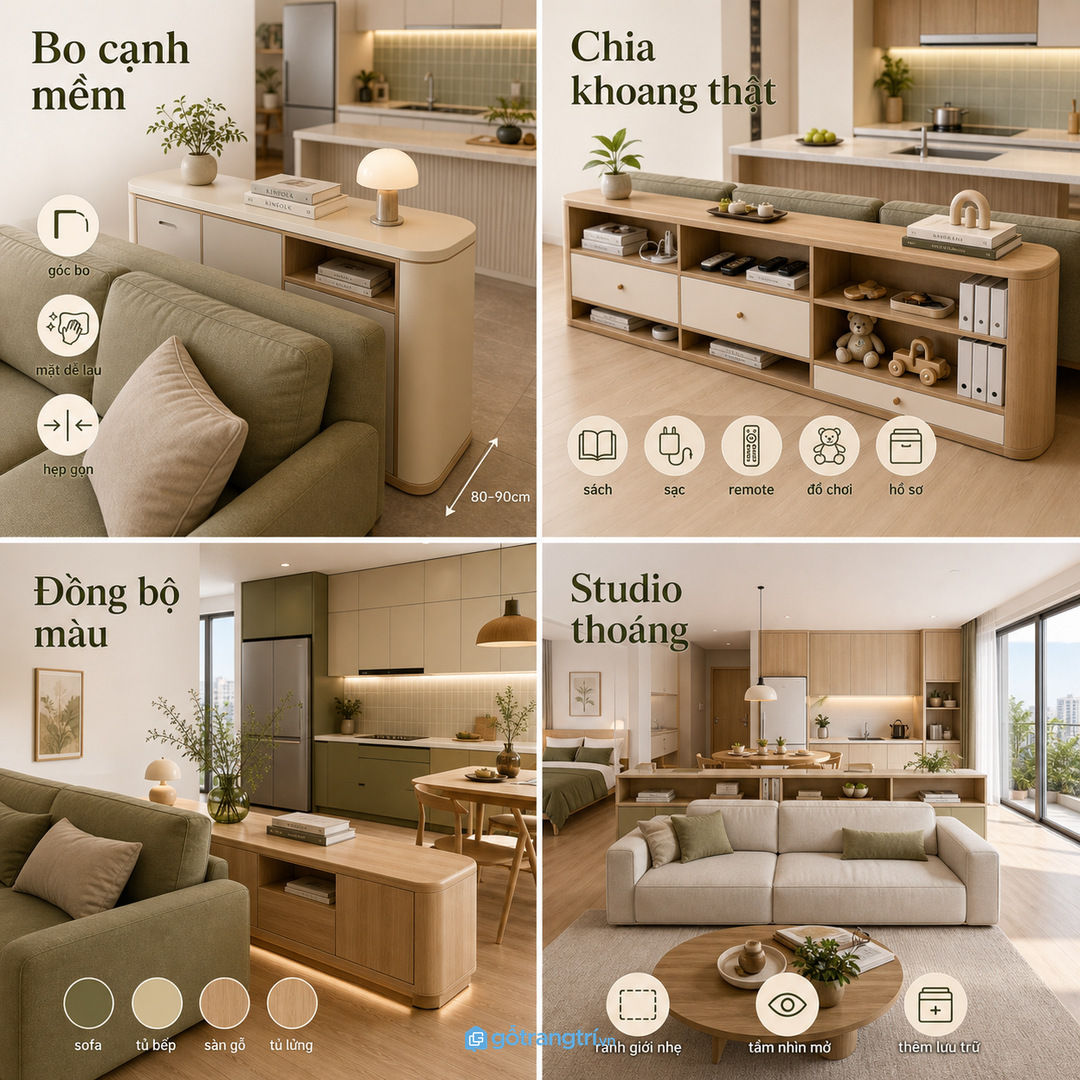 Chọn chiều cao thấp hơn hoặc ngang nhịp lưng sofa