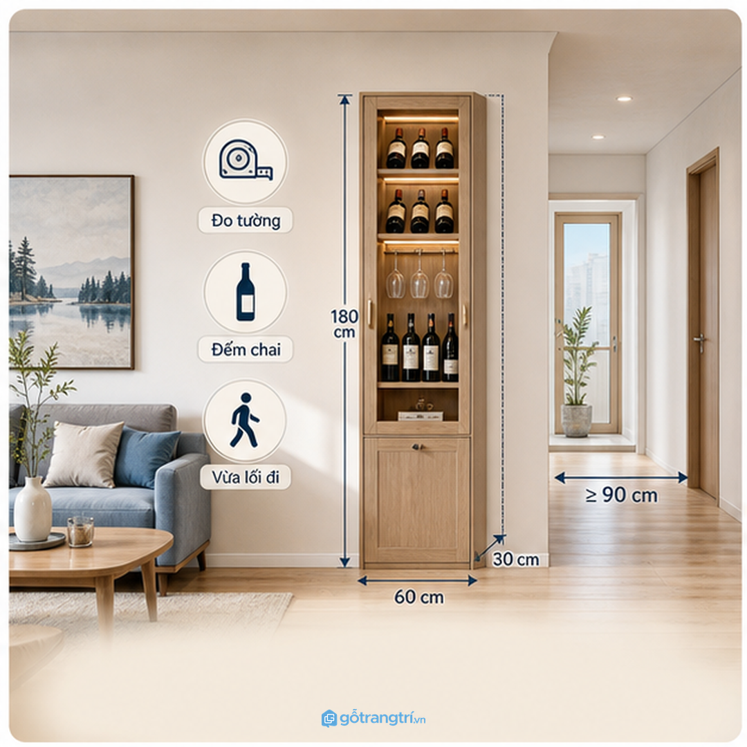 Chọn kích thước theo số chai thật trong nhà