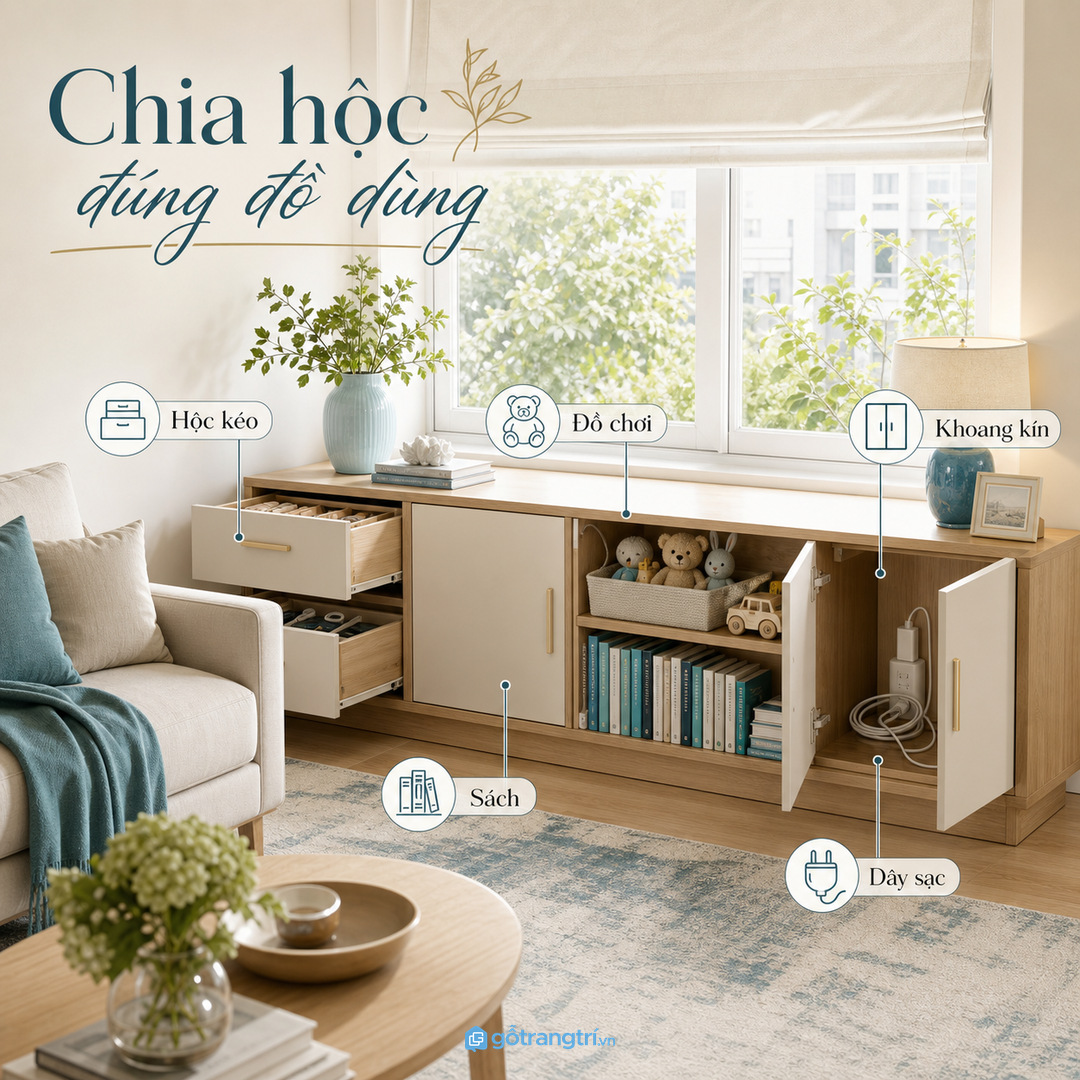 Chiều cao tủ nên thấp hơn bệ cửa và không che phần lấy sáng chính