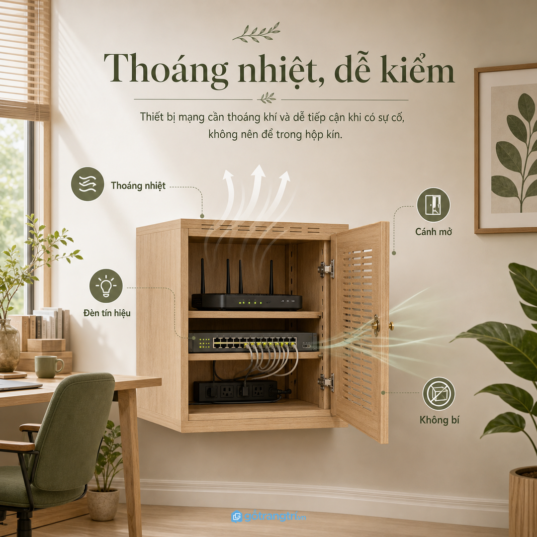 Tủ router không nên kín hoàn toàn vì thiết bị cần tản nhiệt