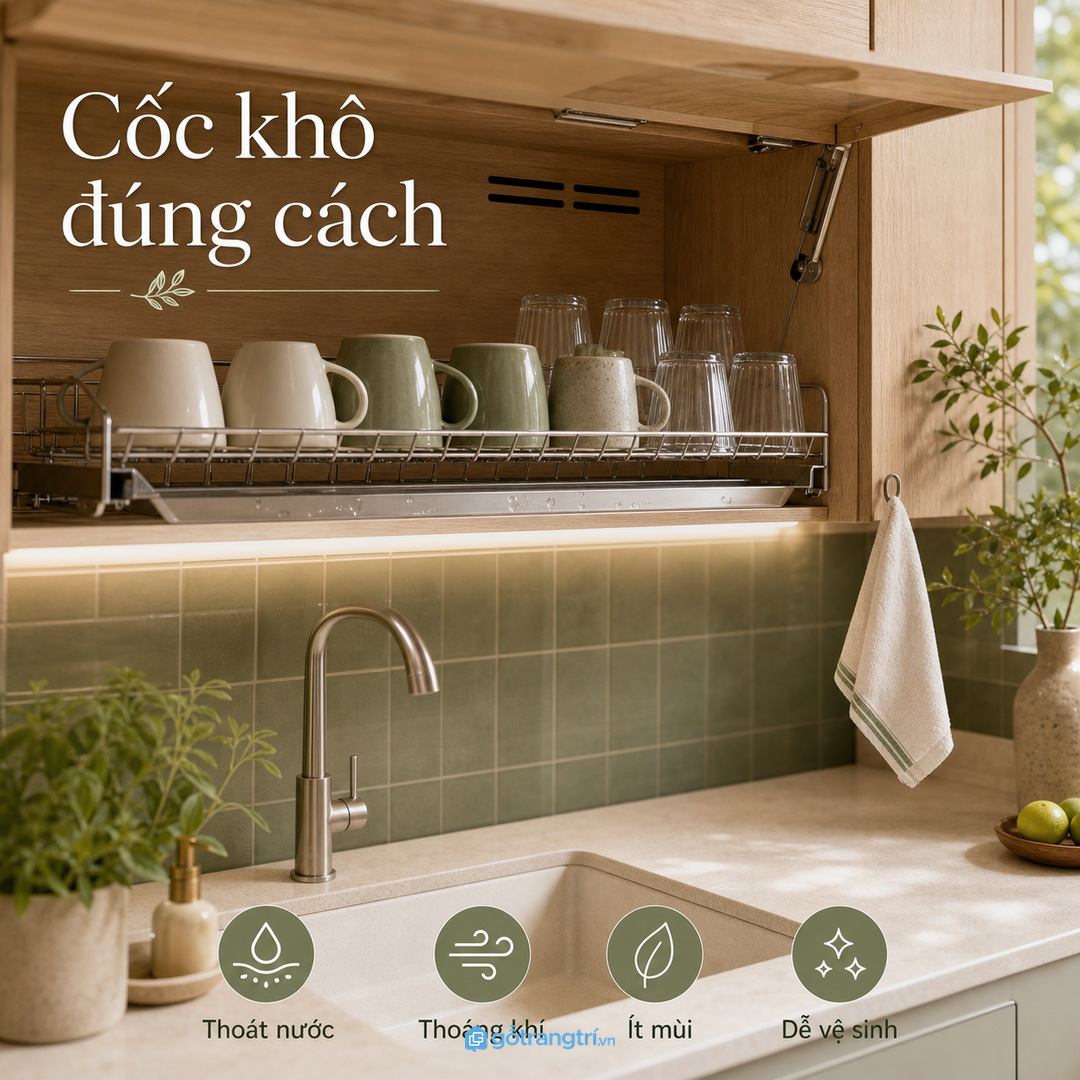 Khoang khay úp cốc nên theo kích thước khoang úp cốc và nhóm khay dùng lâu dài