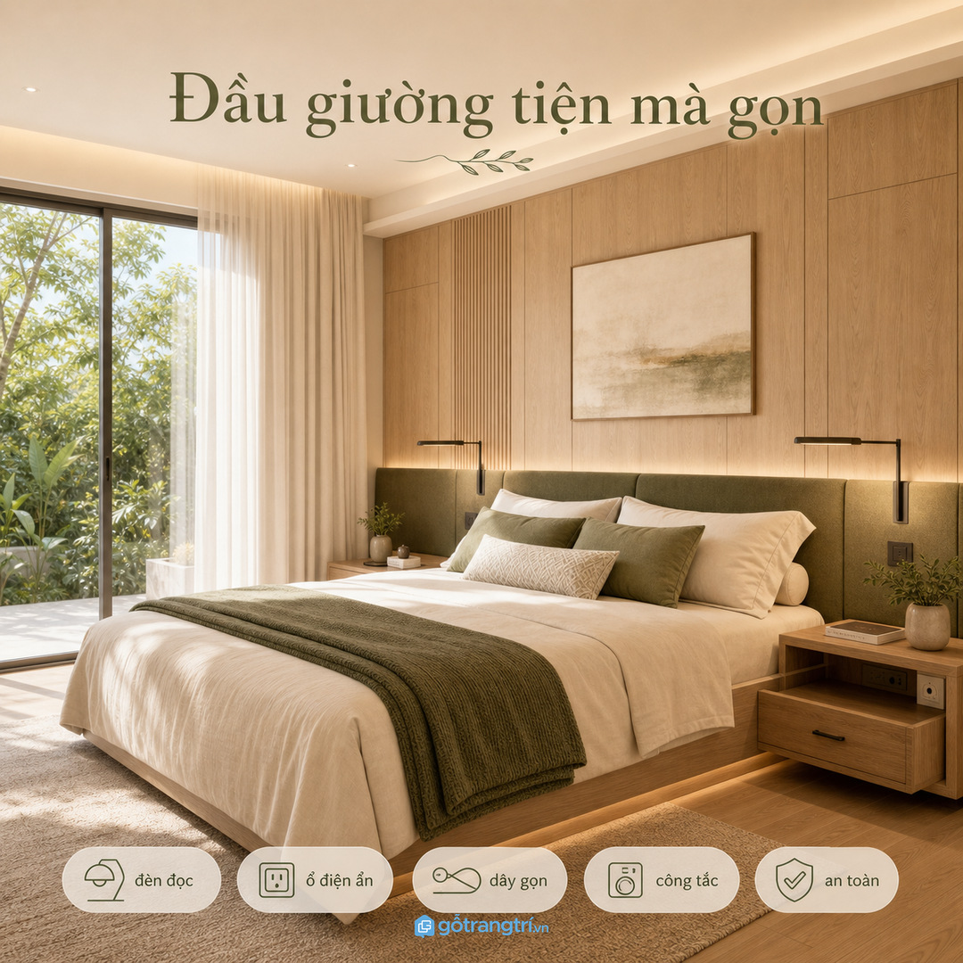 Vật liệu vách đầu giường nên êm, sạch, ít rãnh bụi và bền màu