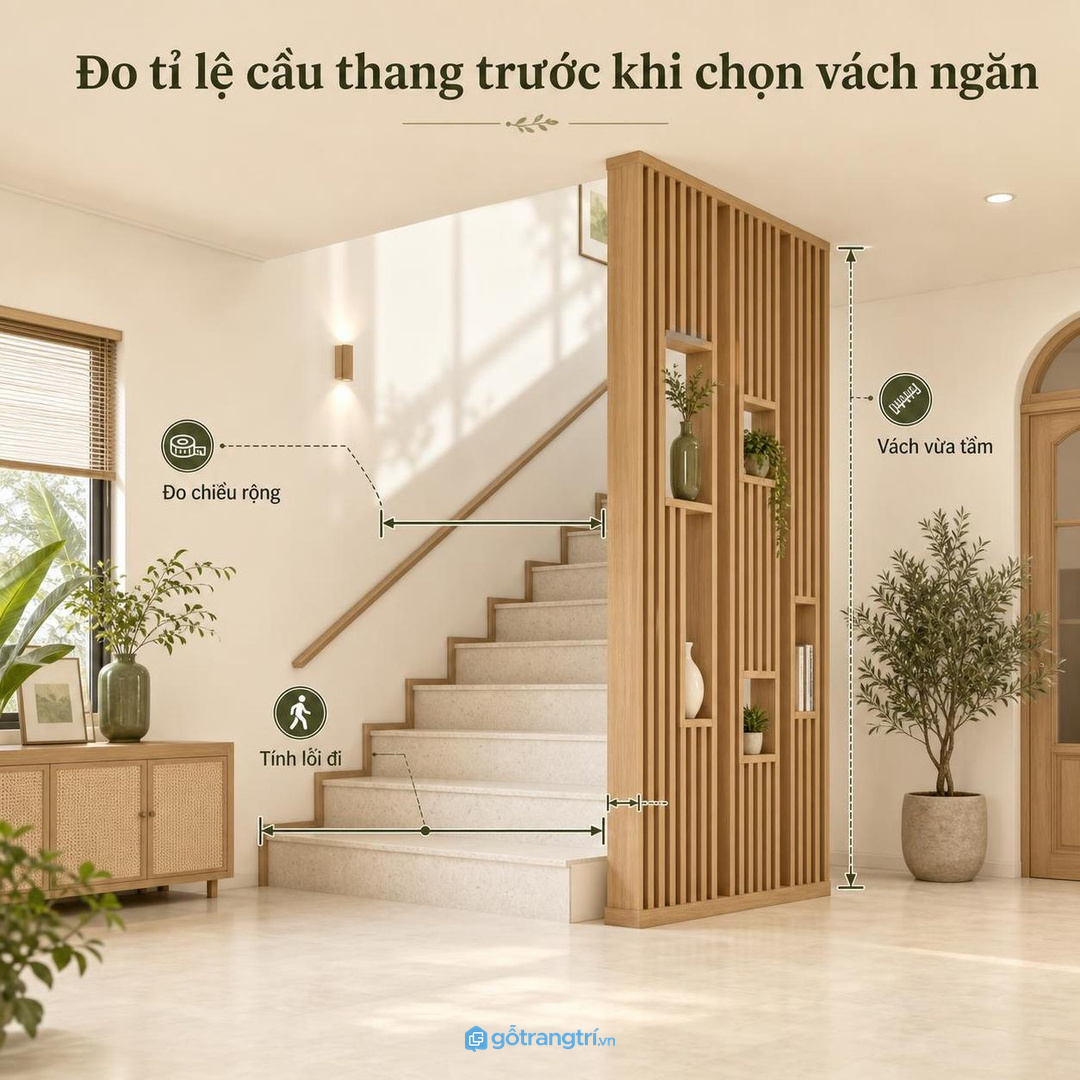 Đo tỉ lệ cầu thang trước khi chọn chiều cao và độ dày vách