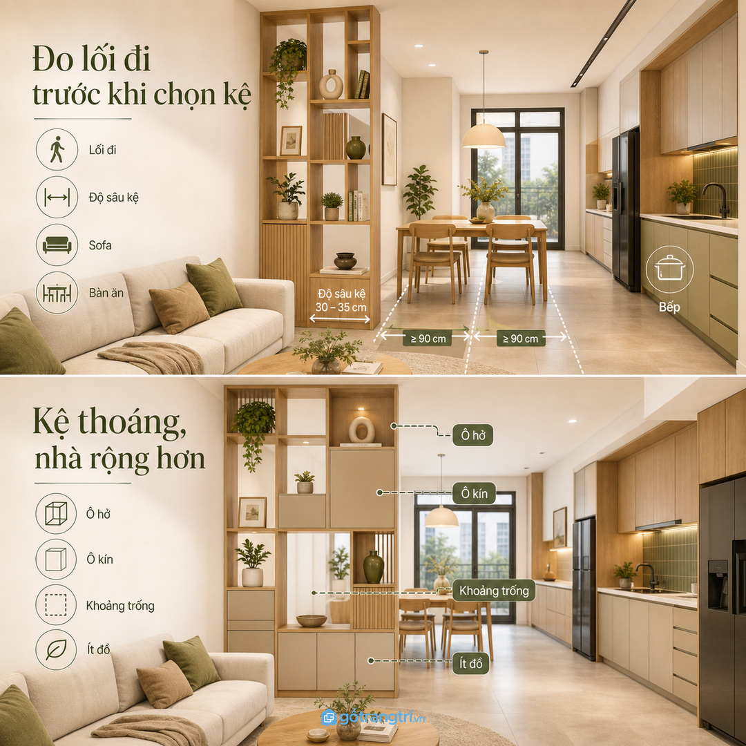 Đo lối đi trước khi chọn độ sâu kệ