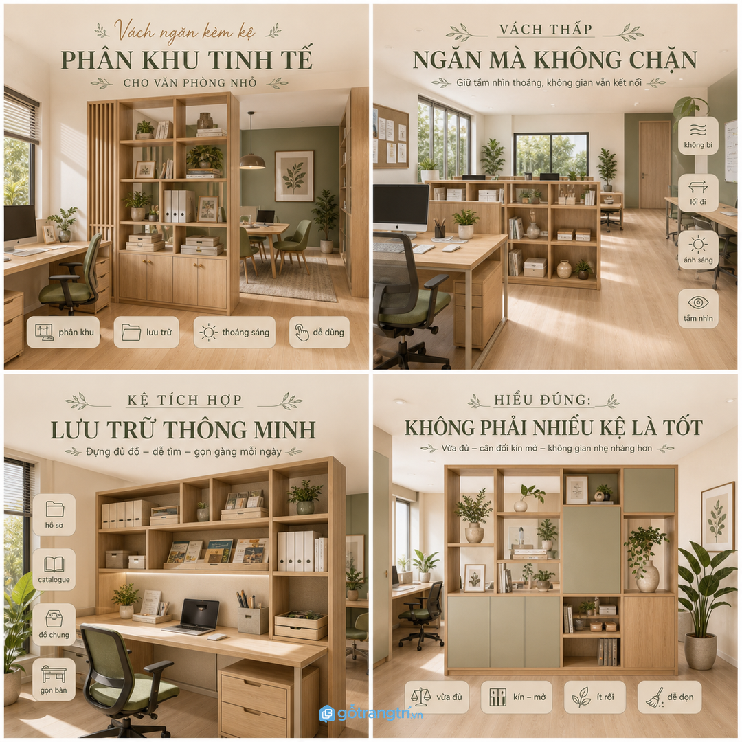 Chiều cao vách cần theo tầm nhìn, vị trí ngồi và tuyến đi lại