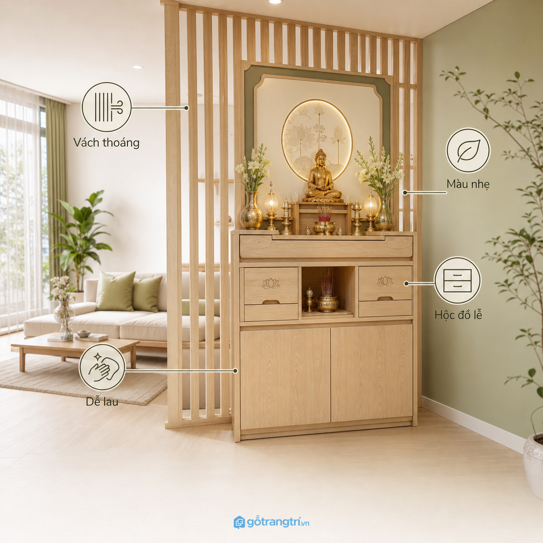 Đo đúng vị trí thờ, lối đi và tầm nhìn phòng khách trước khi đặt làm