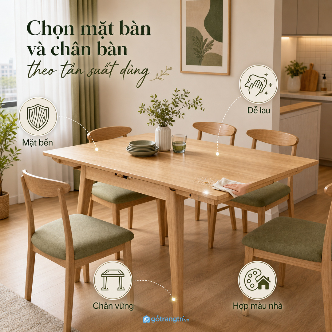 Chọn mặt bàn và chân bàn theo tần suất dùng