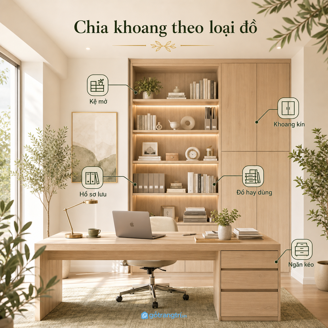 Khoang mở, khoang kín và ngăn kéo nên chia theo loại đồ dùng hằng ngày