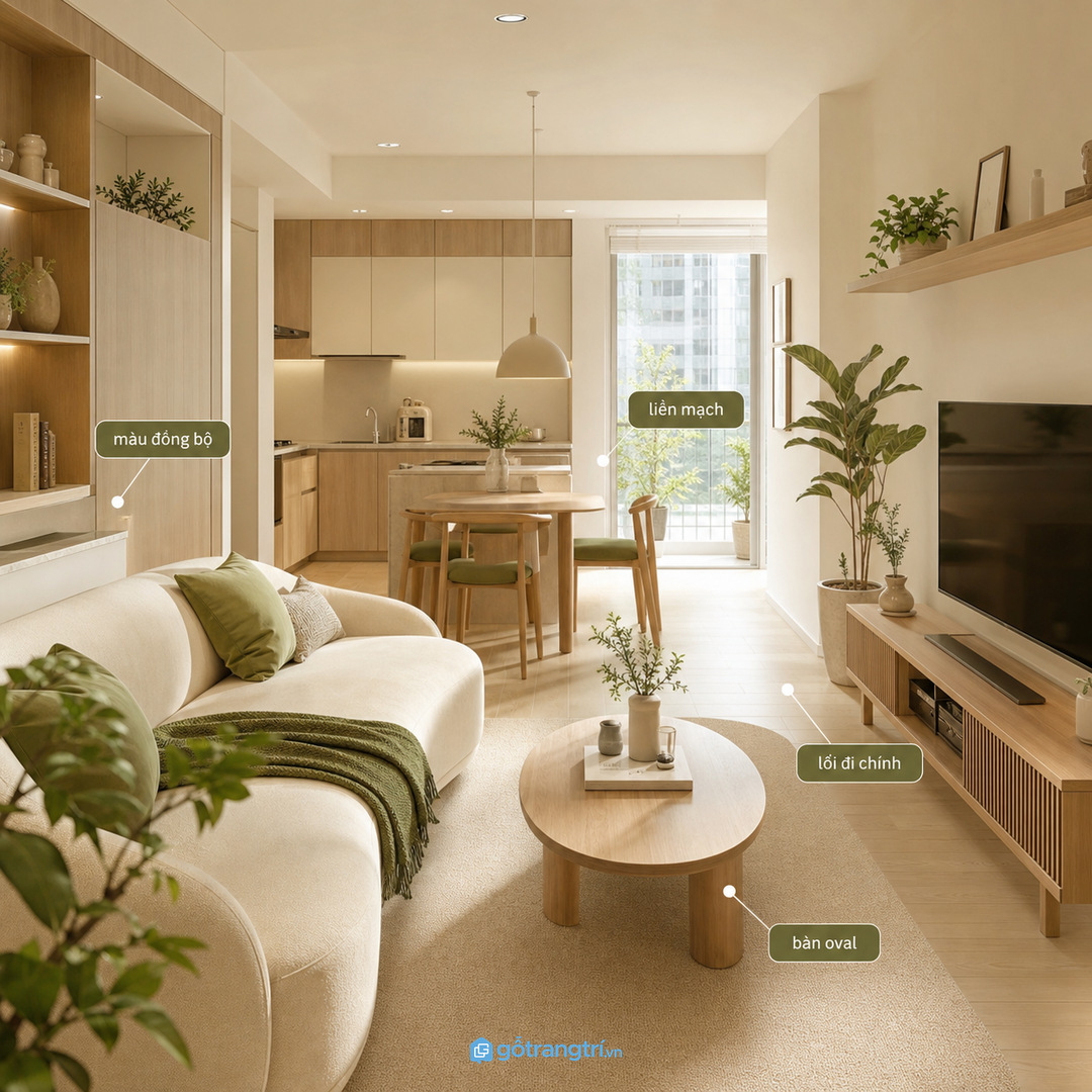 Ưu tiên màu gỗ sáng, cạnh mềm và chân thoáng