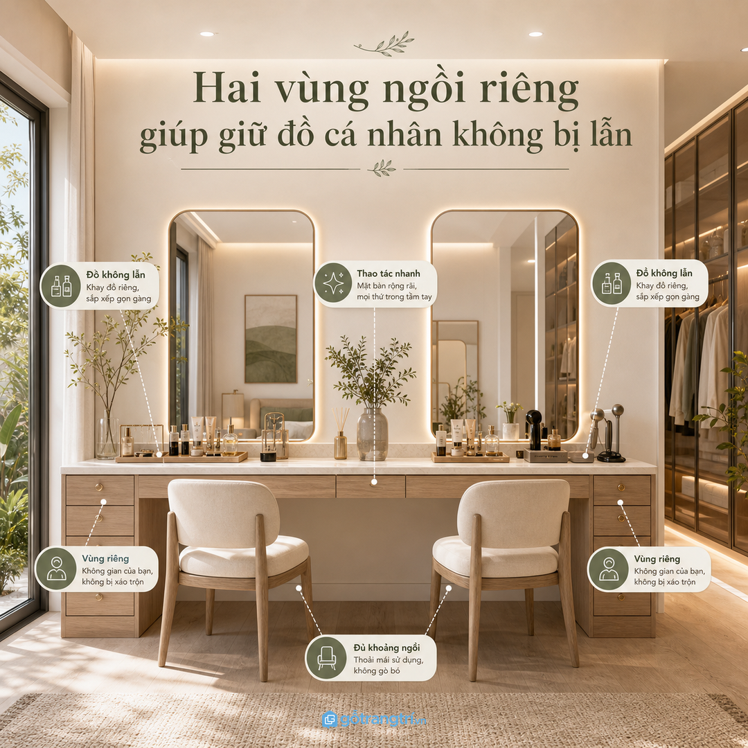 Hai vùng ngồi riêng giúp đồ cá nhân không bị lẫn