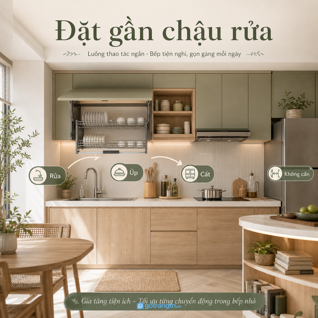 Chất liệu giá bát nâng hạ cần dễ vệ sinh, thoát nước và ít bám bẩn