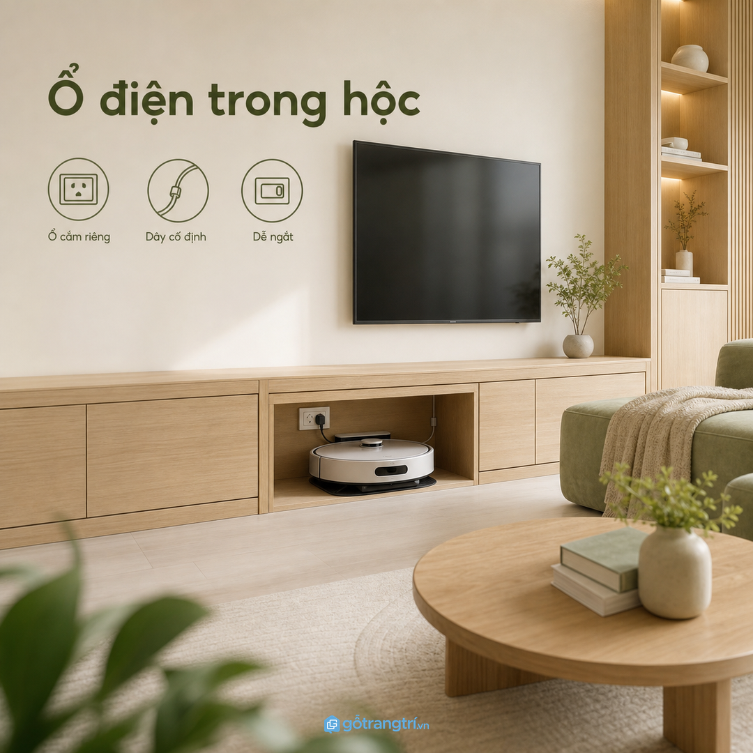 Ổ điện nên đặt trong hộc nhưng vẫn dễ ngắt khi cần