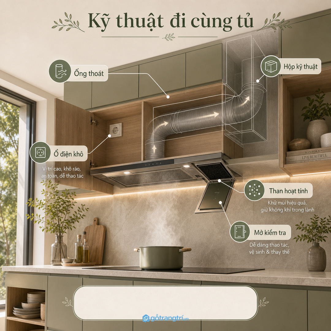 Chừa lối mở để tháo lưới lọc và bảo trì máy hút mùi