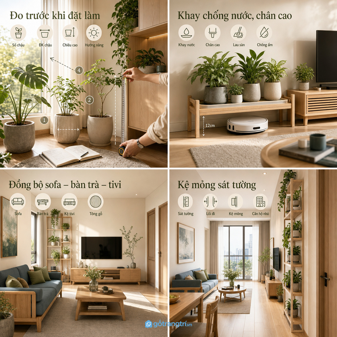 Khay chống tràn và chân kệ thoáng giúp lau sàn dễ hơn