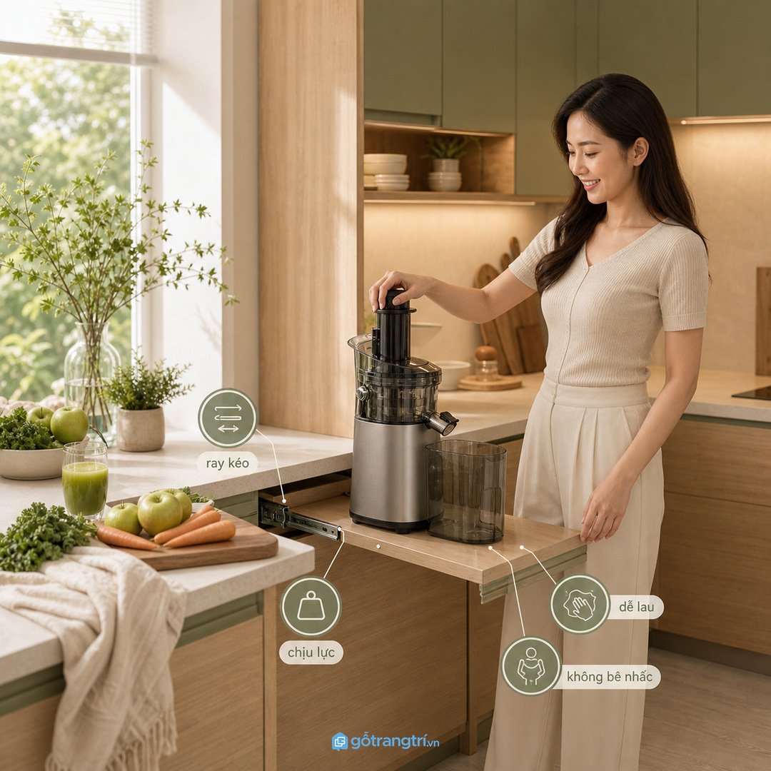 Ray kéo giúp đưa máy ra khi ép và vệ sinh nhẹ hơn