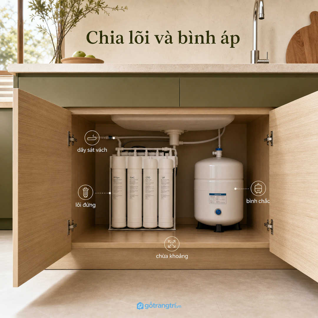 Chia khoang rõ cho lõi lọc, bình áp và dây ống