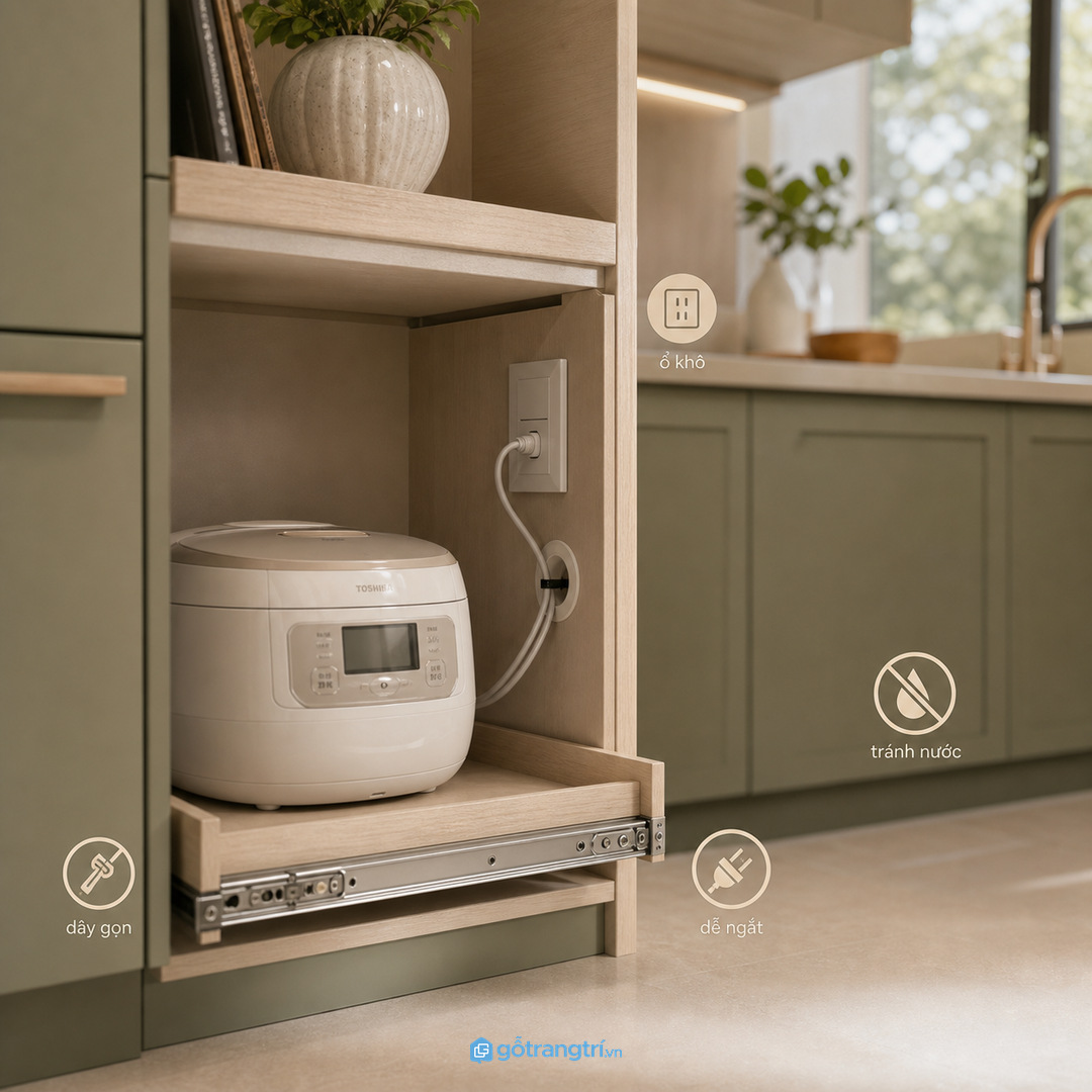Ổ điện khô và dây gọn giúp khoang nồi cơm an toàn hơn
