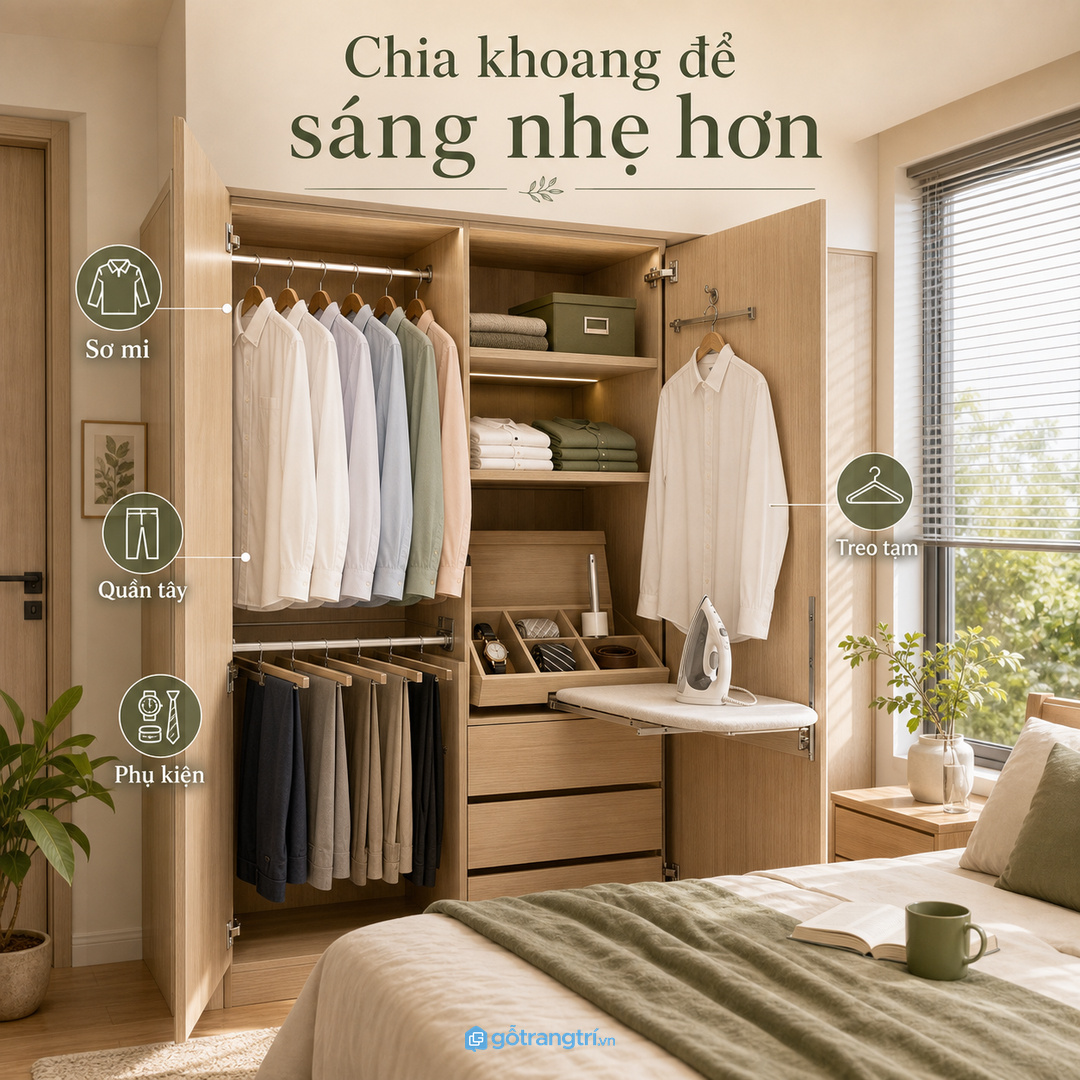 Tách áo sơ mi, quần tây, phụ kiện và đồ cần là nhanh