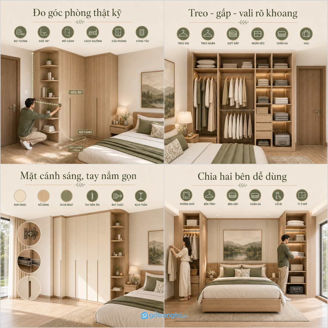 Chia khoang theo đồ treo, đồ gấp và đồ ít dùng